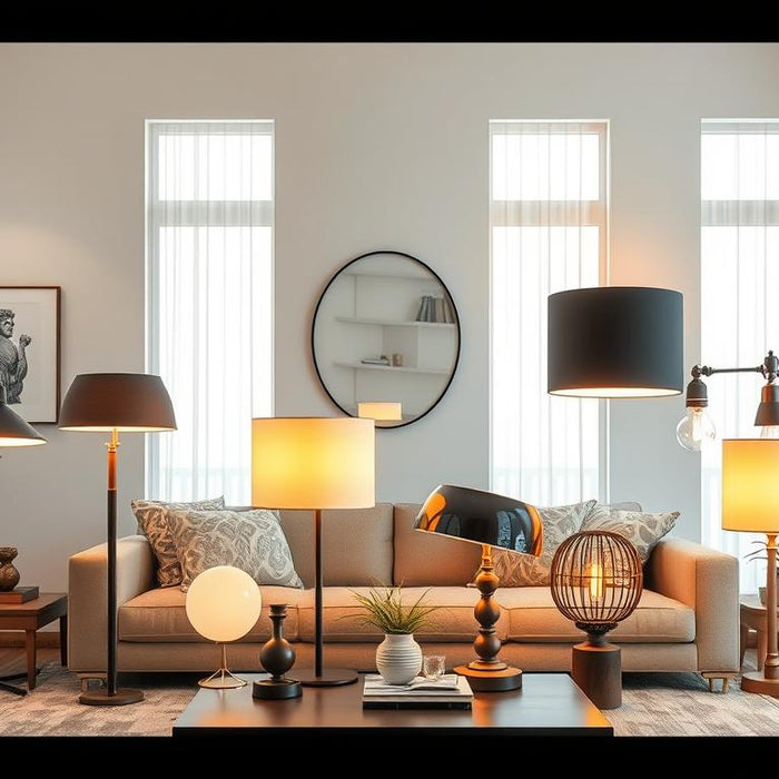 Collection of creative table lamp designs in a stylish living room setting