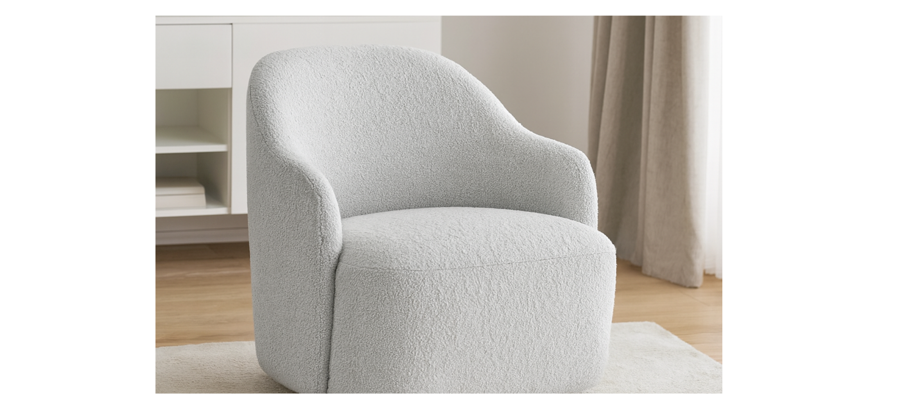 Chic Ibiza Elegance Fabric Swivel Armchair in Light Grey Bouclé – Modern Comfort for Australian Homes