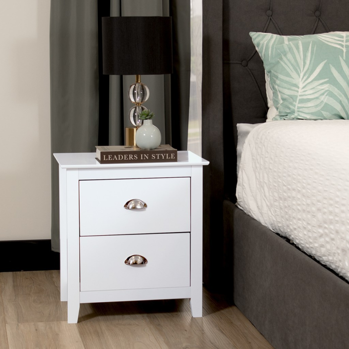 Costway 2Drw Bedside Table - White