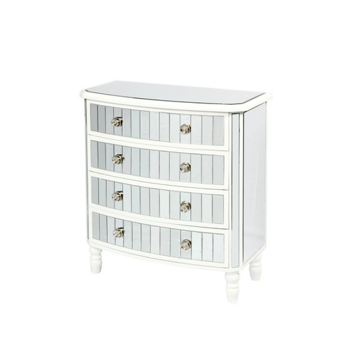 Sophisticated white and mirror chest with four drawers for elegant interior storage solutions