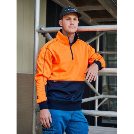 Bisley Hi Vis Fleece Pullover Half Zip Tradie Jumper - Shopica Pty Ltd