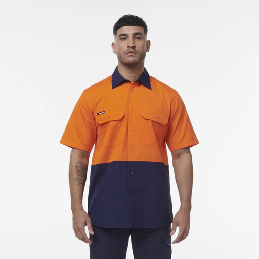 King Gee Men's Workcool Short Sleeve Shirt -Cotton Vented Spliced - Yellow - Orange - Shopica Pty Ltd