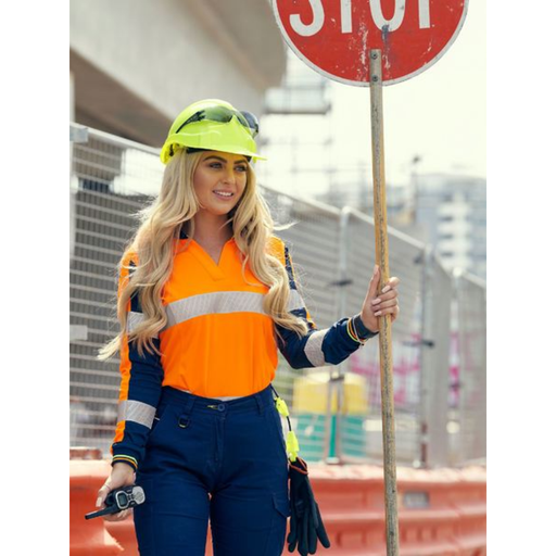 Bisley Womens Long Sleeve Taped Two Tone Hi Vis V-neck Polo - Shopica Pty Ltd