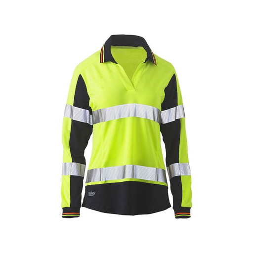 Bisley Womens Long Sleeve Taped Two Tone Hi Vis V-neck Polo - Shopica Pty Ltd