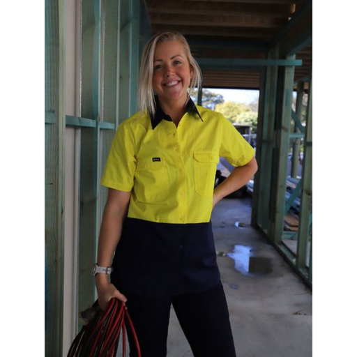 Bisley Women's Cool Lightweight Hi Vis Drill Button Up Tradie Work Shirt - Shopica Pty Ltd