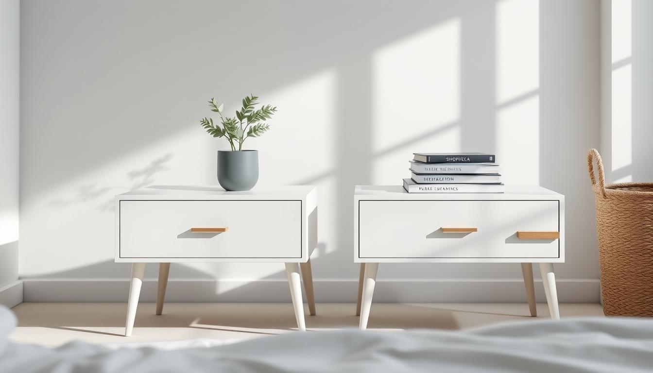 white bedside tables
