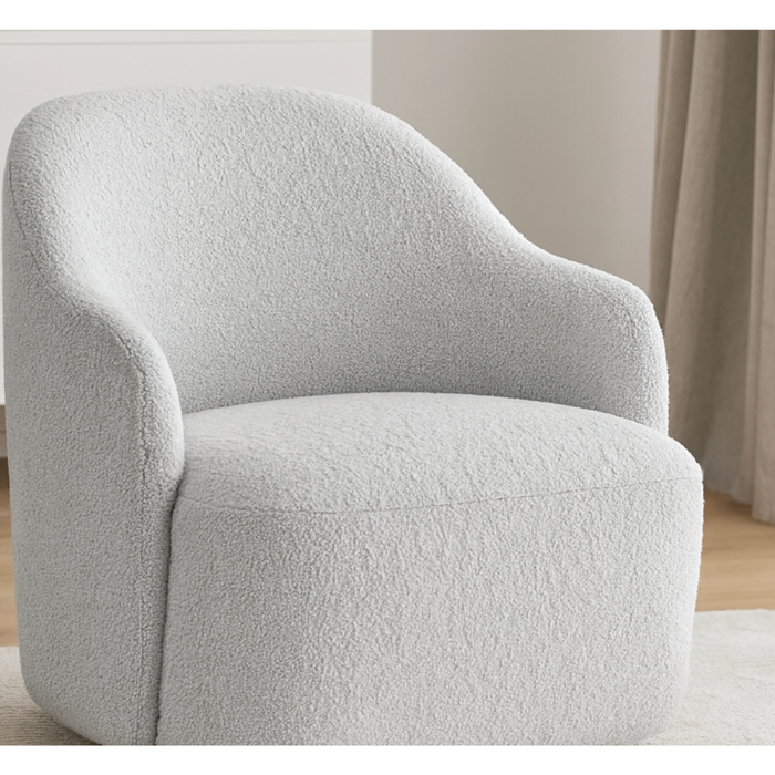 Chic Ibiza Elegance Fabric Swivel Armchair in Light Grey Bouclé – Modern Comfort for Australian Homes