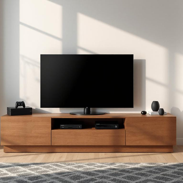 A guide on entertainment units showing storage options, organisation tips, room sizing, materials, and maintenance advice. Includes FAQs and links to the collection page.