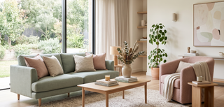 Fresh living space styled with a new sofa, armchair and coffee table.