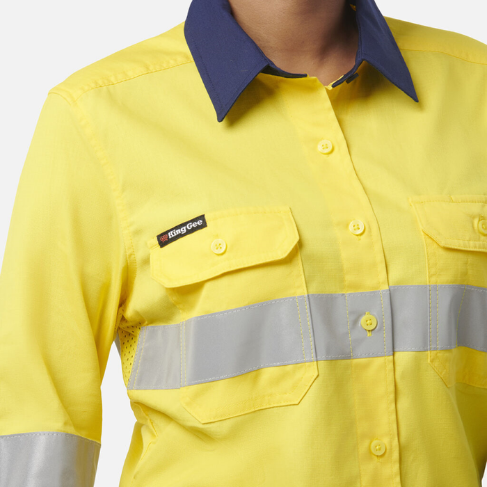 King Gee Women's Workcool Vented Spliced Shirt Taped Long Sleeve - Shopica Pty Ltd