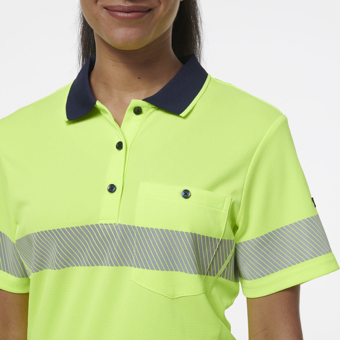 King Gee Women's Workcool Hyperfreeze Spliced Short Sleeve Polo With Segmented Tape - Shopica Pty Ltd
