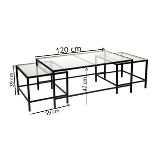 120cm Bella Coffee Table Trio Set in Classic Black Dimensions