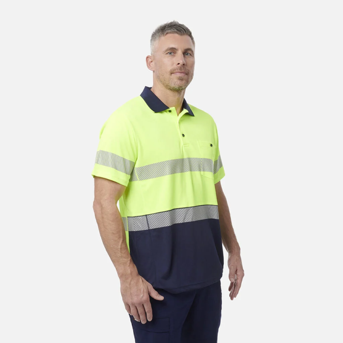 King Gee Men's High Visibility Short Sleeve Polo - Taped Work Cool - Yellow - Orange - Shopica Pty Ltd