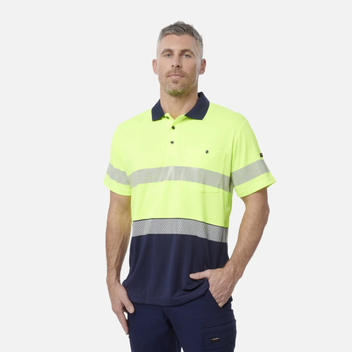 King Gee Men's High Visibility Short Sleeve Polo - Taped Work Cool - Yellow - Orange - Shopica Pty Ltd
