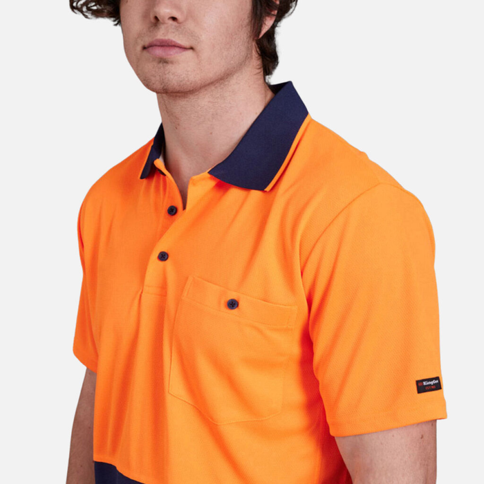 King Gee Workcool Hyperfreeze Men's Spliced Polo Short Sleeve - Orange - Yellow - Shopica Pty Ltd
