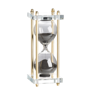15-Minute Black Sand Hourglass with Clear Glass Stand & Gold Trim