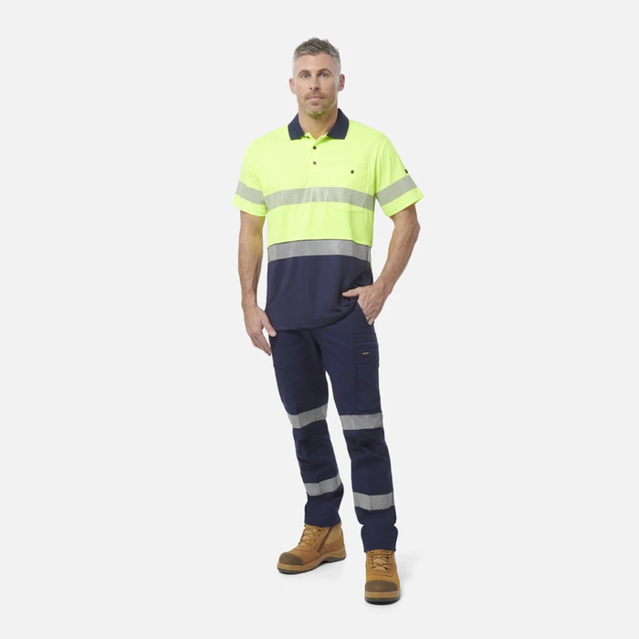 King Gee Men's High Visibility Short Sleeve Polo - Taped Work Cool - Yellow - Orange - Shopica Pty Ltd