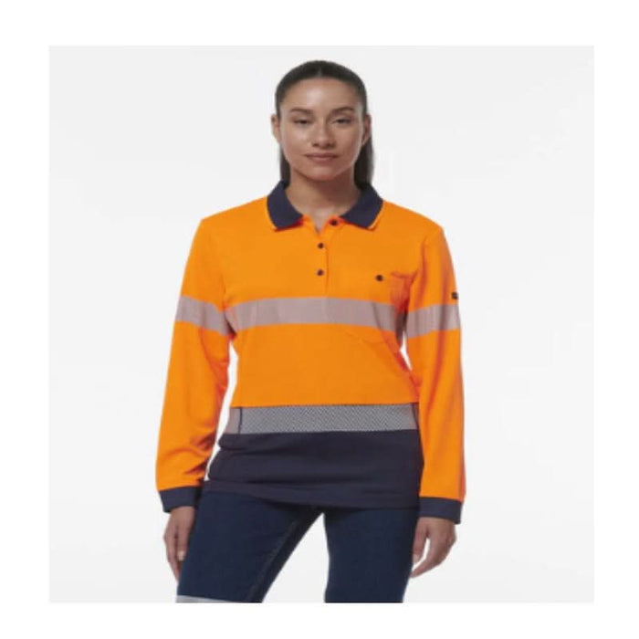 King Gee Women's Workcool Hyperfreeze Spliced Long Sleeve Polo With Segmented Tape - Shopica Pty Ltd