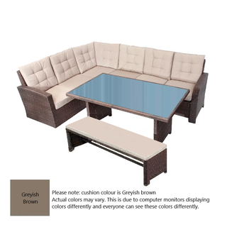 Aerial view of the immaculate Large Corner Wicker Dining Set, illustrative of the spacious table surface and comfortable seating.