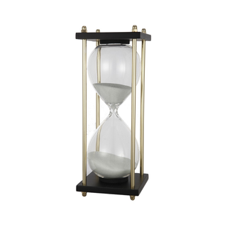 30-Min Lux White Sand Hourglass with Black Stand and Gold Pillars
