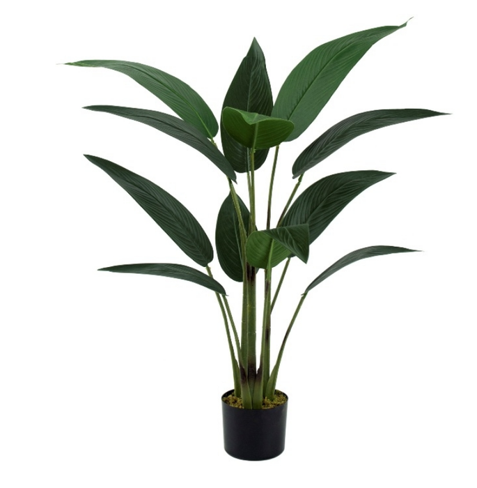 Exquisite Artificial Bird of Paradise Plant, perfectly poised in a sleek black pot, adds tropical elegance indoors