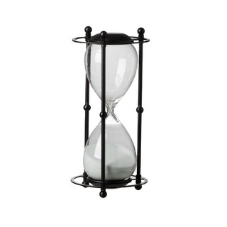 One Hour White Sand Timekeeper with Round Black Stand