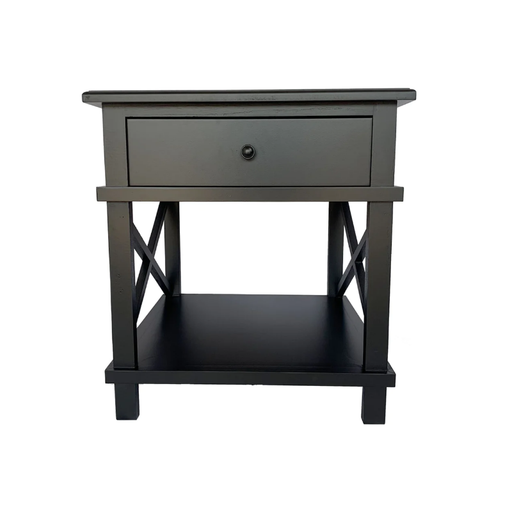 black nightstand with drawer