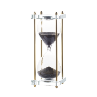 30-min Black Sand Hourglass Encased In Clear & Gold Stand