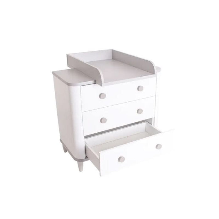 Assembled Love N Care Noor Chest White ready for use with an accessible changing pad on top