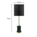 Size diagram showing 74 cm tall black and brass table lamp Australia design with 25 cm shade.