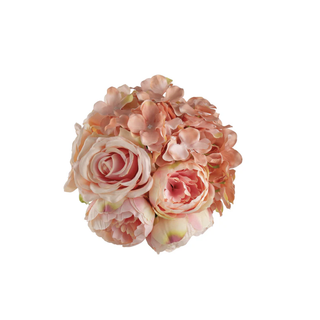 Pink Peach Peony With Hydrangea And Roses Bouquet Top View