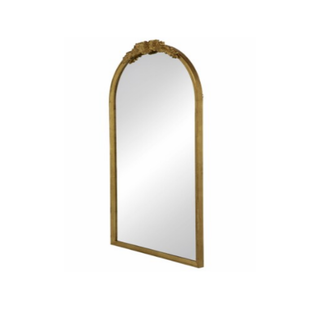 Regal Reflections: The Floor Mirror with Carved Floral Crest and Gold Fir Wood Frame - Shopica Pty Ltd