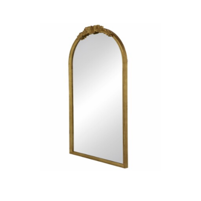 Regal Reflections: The Floor Mirror with Carved Floral Crest and Gold Fir Wood Frame - Shopica Pty Ltd