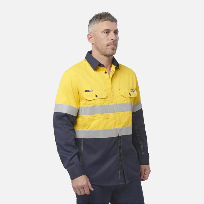 King Gee Shieldtec Fr Hi-Visibility Two Tone Open Front Long Sleeve Shirt With Fr Tape