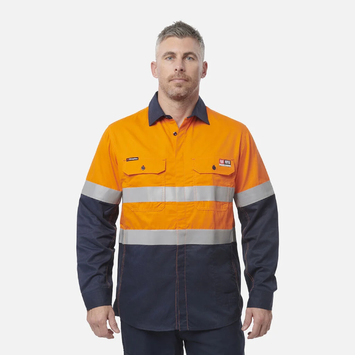 King Gee Shieldtec Fr Hi-Visibility Two Tone Open Front Long Sleeve Shirt With Fr Tape