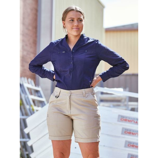 Bisley Womens Stretch Mid Rise Cotton Cuffed Hem Tradie Work Shorts - Shopica Pty Ltd