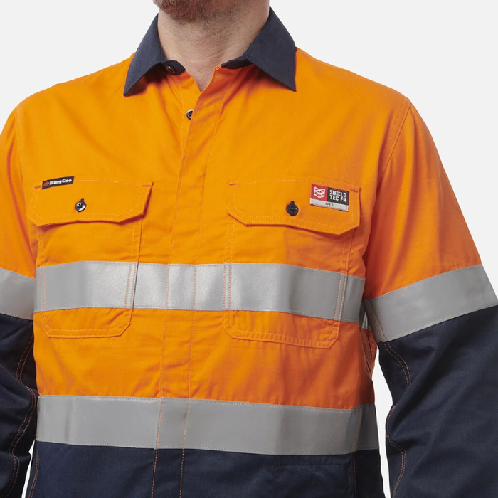 King Gee Shieldtec Fr Hi-Visibility Two Tone Open Front Long Sleeve Shirt With Fr Tape