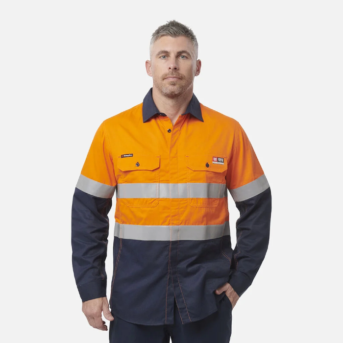 King Gee Shieldtec Fr Hi-Visibility Two Tone Open Front Long Sleeve Shirt With Fr Tape