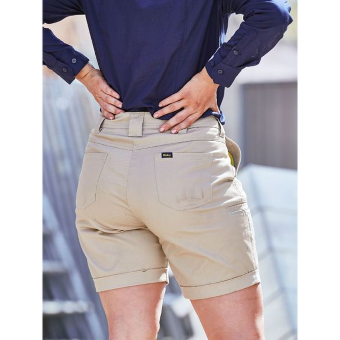 Bisley Womens Stretch Mid Rise Cotton Cuffed Hem Tradie Work Shorts - Shopica Pty Ltd