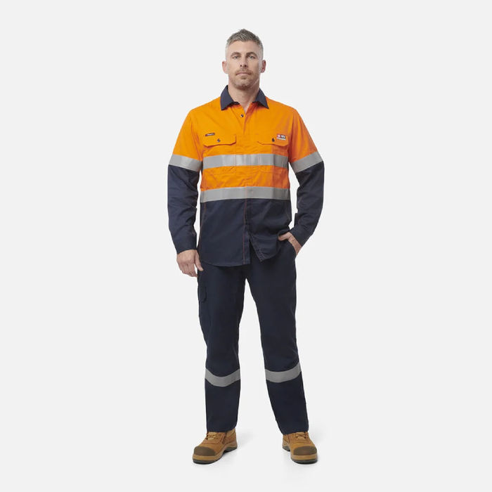 King Gee Shieldtec Fr Hi-Visibility Two Tone Open Front Long Sleeve Shirt With Fr Tape