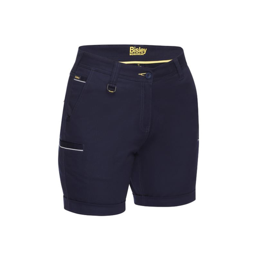 Bisley Womens Stretch Mid Rise Cotton Cuffed Hem Tradie Work Shorts - Shopica Pty Ltd