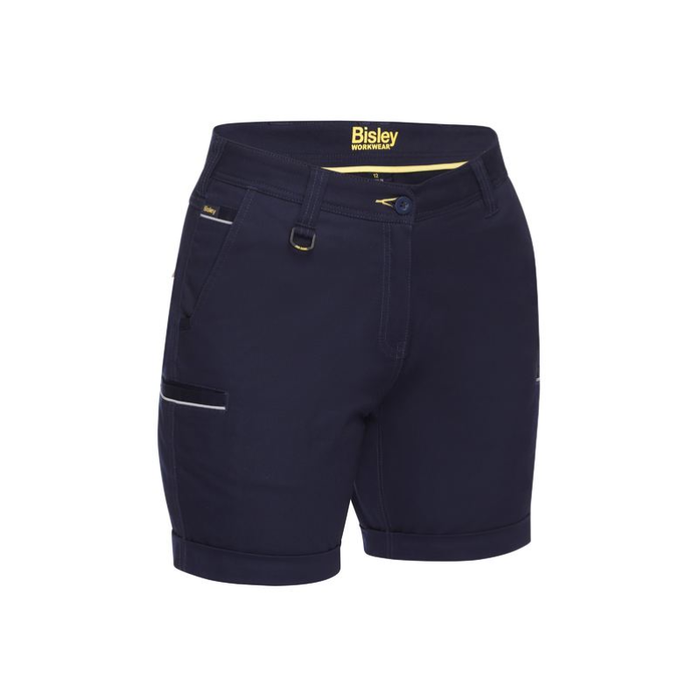 Bisley Womens Stretch Mid Rise Cotton Cuffed Hem Tradie Work Shorts - Shopica Pty Ltd