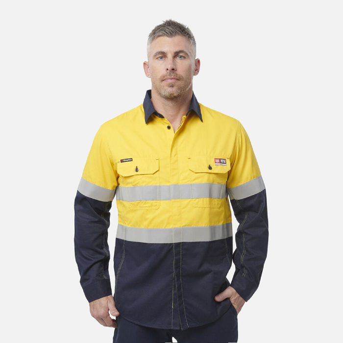 King Gee Shieldtec Fr Hi-Visibility Two Tone Open Front Long Sleeve Shirt With Fr Tape