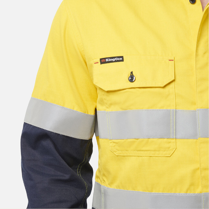 King Gee Shieldtec Fr Hi-Visibility Two Tone Open Front Long Sleeve Shirt With Fr Tape