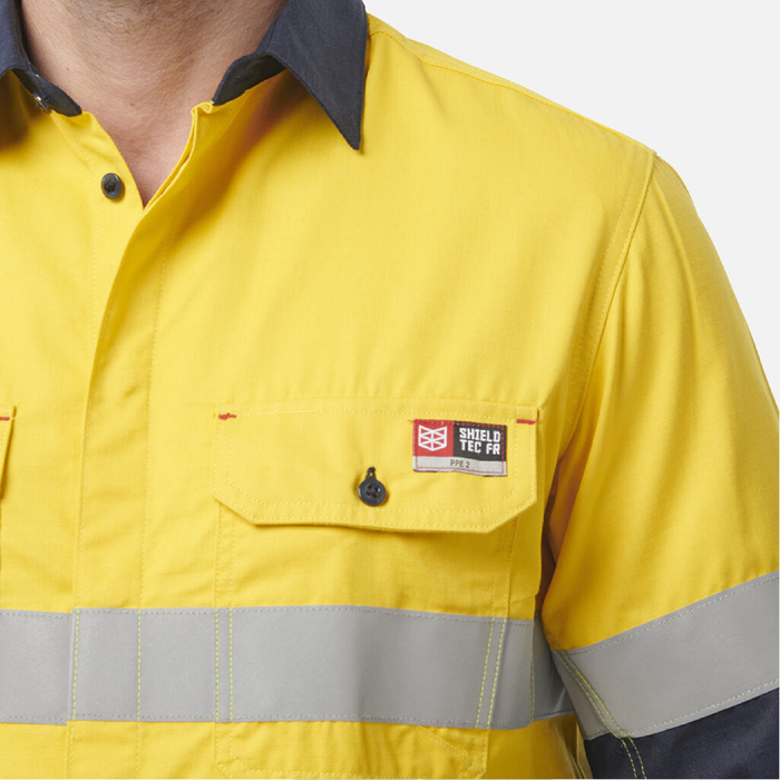 King Gee Shieldtec Fr Hi-Visibility Two Tone Open Front Long Sleeve Shirt With Fr Tape