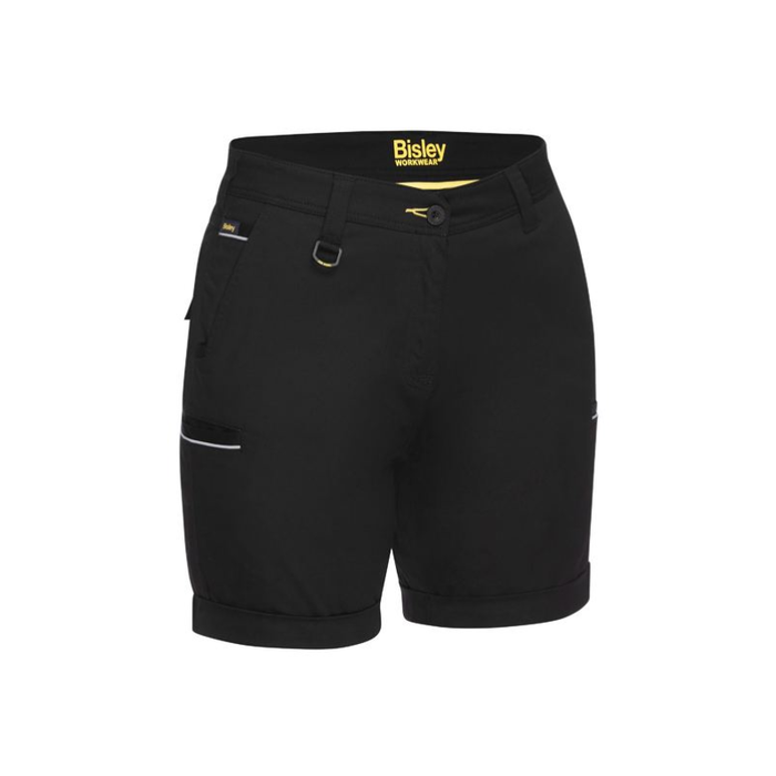 Bisley Womens Stretch Mid Rise Cotton Cuffed Hem Tradie Work Shorts - Shopica Pty Ltd