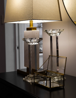 Gold Transparent Treasure Brass Glass Box on display