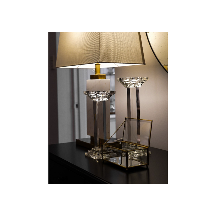 Elegant brass finish jewellery box with crystal-clear panels