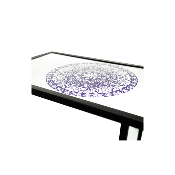 Capture of Serenity Blue Tea Table in a sunlit room, highlighting its colour contrast and finish