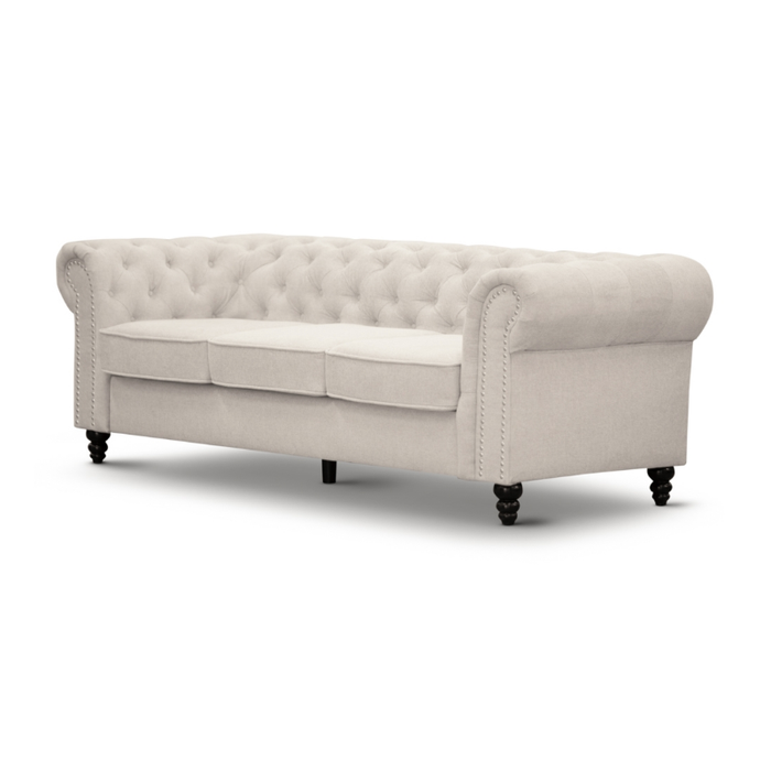 Discover the serenity of our luxurious seating; the Beige Manchester 3 Seater's cushions beckon your pause